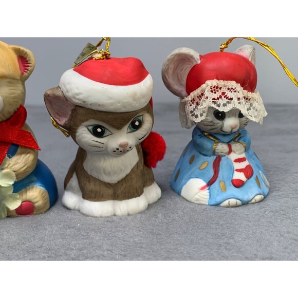 Vintage Russ Jasco Christmas Hanging Bell Ornaments 90s Snowman Bear Cat & Girl - Picture 8 of 16